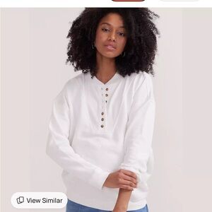 Hatch Cora Henley Sweatshirt in White (S) - $20